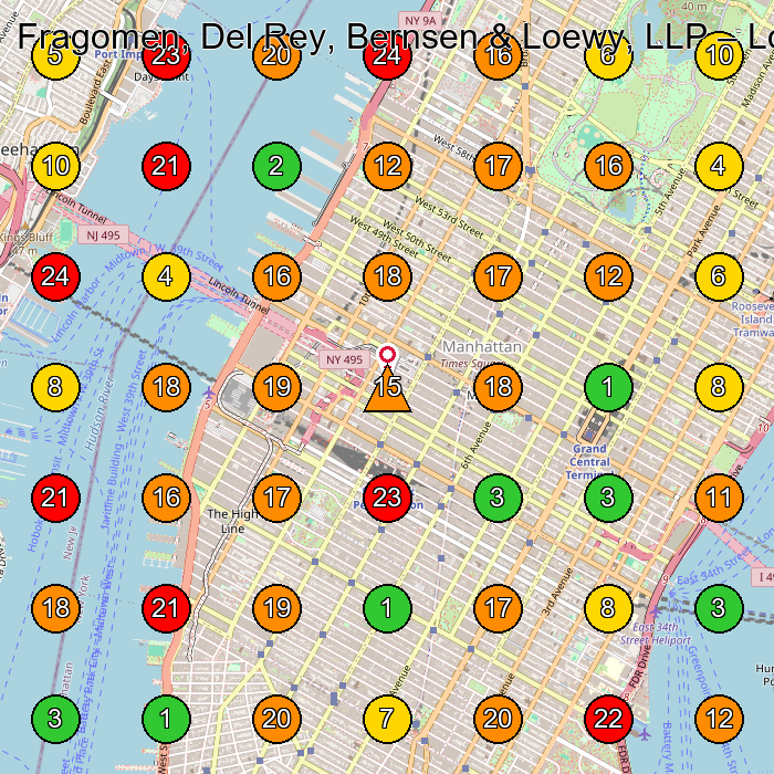 Fragomen, Del Rey, Bernsen & Loewy, LLP Law Firm GeoGrid ranking map for New York NY